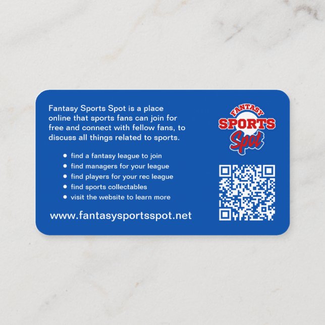 Cartão De Visita Fantasy Sports Spot (Verso)
