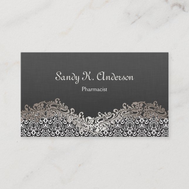 Cartão De Visita Farmacêutico - Lace Damask Elegante (Frente)