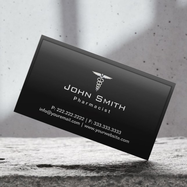 Cartão De Visita Farmacêutico Logotipo Caduceus Dark (Criador carregado)