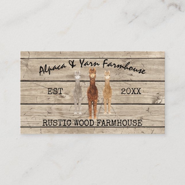 Cartão De Visita Farmhouse Wooden Rustic Alpaca (Frente)