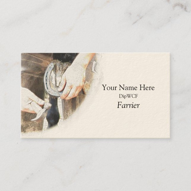 Cartão De Visita Farrier que prega uma ferradura (Frente)