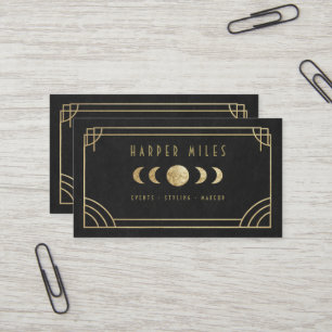 Cartão De Visita Fase da lua do equinócio preto e dourado