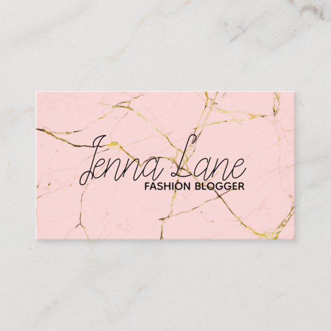 Cartão De Visita fashion blogger marble modern pink business card (Frente)