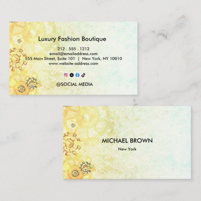 Cartão De Visita Fashion Boutique Gold Elegant Business Card (Frente/Verso)