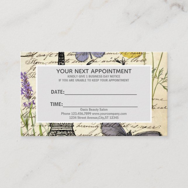 Cartão De Visita Fashion Salon SPA Torre francesa eiffel Paris (Frente)