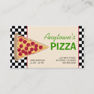 Cartão De Visita Fatia da pizza & pizza preta do tabuleiro de damas