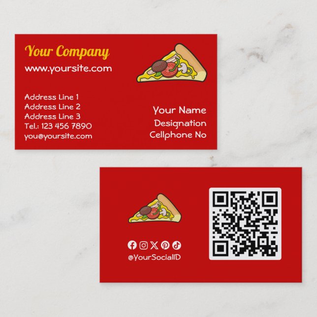 Cartão De Visita Fatia de pizza (Frente/Verso)
