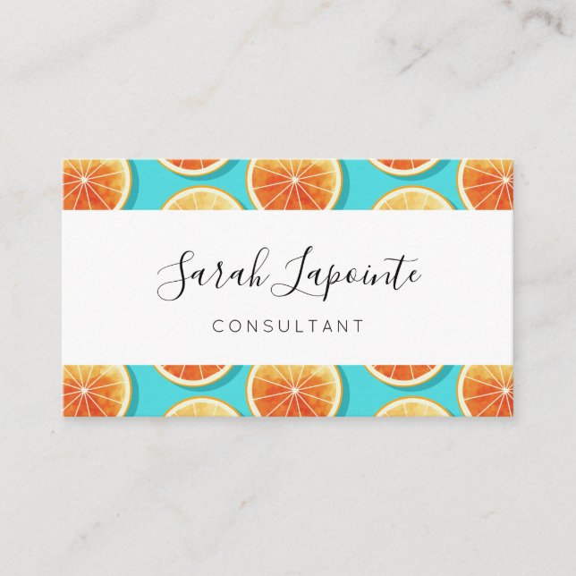 Cartão De Visita Fatias Laranja no Azul (Frente)