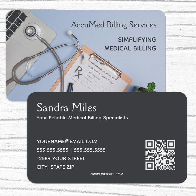 Cartão De Visita Faturação Médica QR (QR Medical Billing Business Cards)