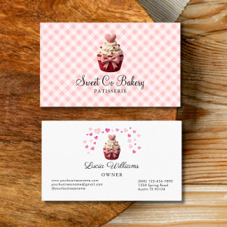 Cartão De Visita Faux Crochet Love Cupcake Bakery Business Card