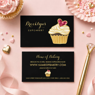 Cartão De Visita FAUX Dourada Cupcakery Elegante e Coração Bokeh Ro
