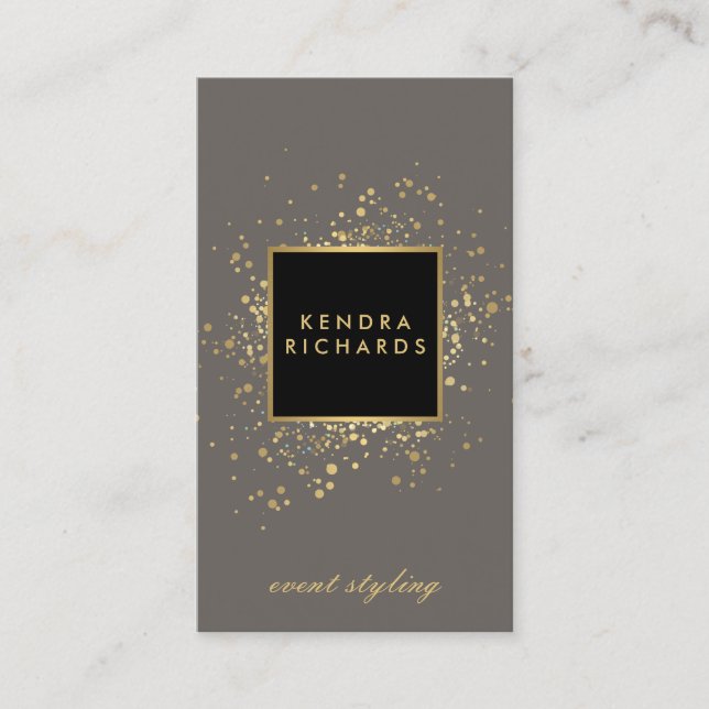 Cartão De Visita Faux Dourado Confetti espalhado em Cinzas modernas (Frente)
