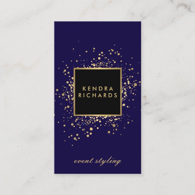 Cartão De Visita Faux Dourado Confetti espalhado no Azul Moderno (Frente)