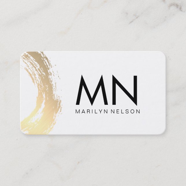 Cartão De Visita Faux Dourado escovado com monograma chic (Frente)