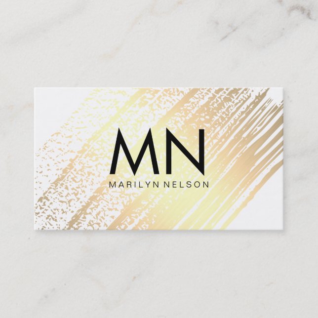 Cartão De Visita Faux Dourado escovado com monograma chic (Frente)