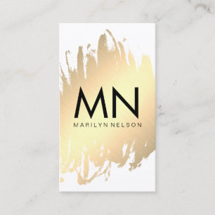 Cartão De Visita Faux Dourado escovado com monograma chic