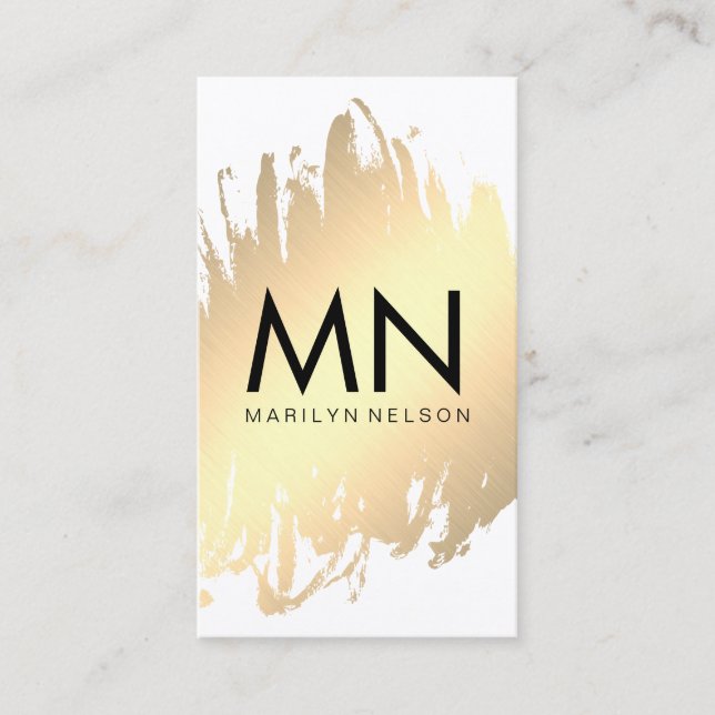 Cartão De Visita Faux Dourado escovado com monograma chic (Frente)