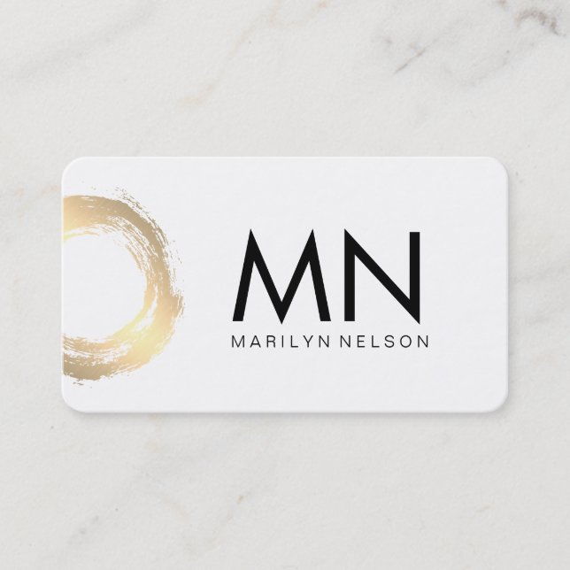 Cartão De Visita Faux Dourado escovado com monograma chic (Frente)