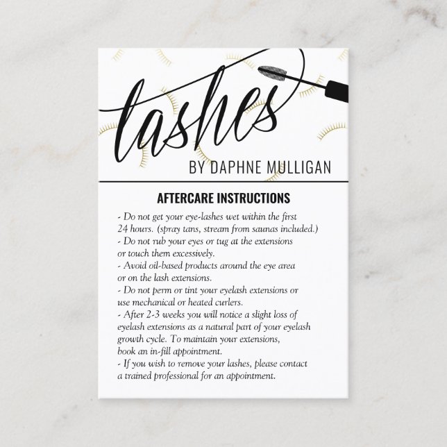 Cartão De Visita Faux Dourado Lash Mascara Wand Lash Artist Após Cu (Frente)