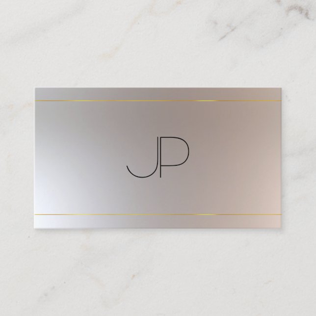 Cartão De Visita Faux Dourado Silver Moderno Monograma Profissional (Frente)