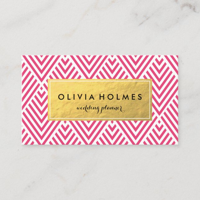 Cartão de visita Faux Foil Chevron, rosa e Dourado (Frente)