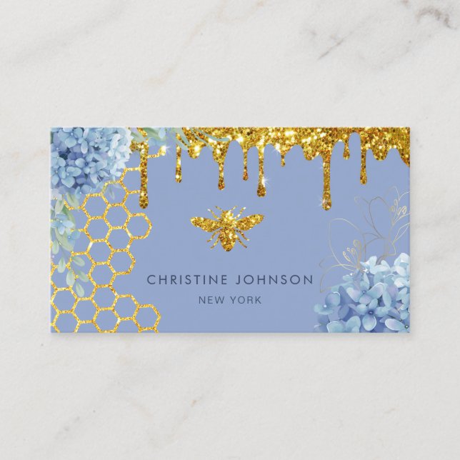 Cartão De Visita faux glitter bee and flowers Business Card (Frente)