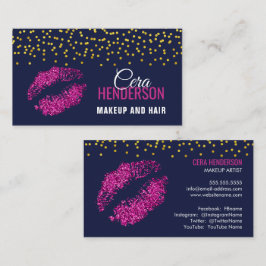 Cartão De Visita Faux Glitter Lábios Confetti Makeup Artist Dourado