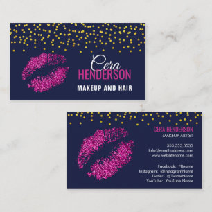 Cartão De Visita Faux Glitter Lábios Confetti Makeup Artist Dourado