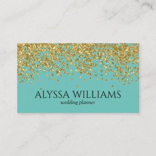 Cartão De Visita Faux Gold Foil Confetti Teal Elegante