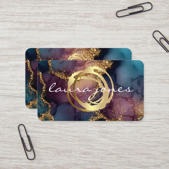 Cartão De Visita Faux Gold Painted Circle Designer Business Card (Frente/Verso In Situ)