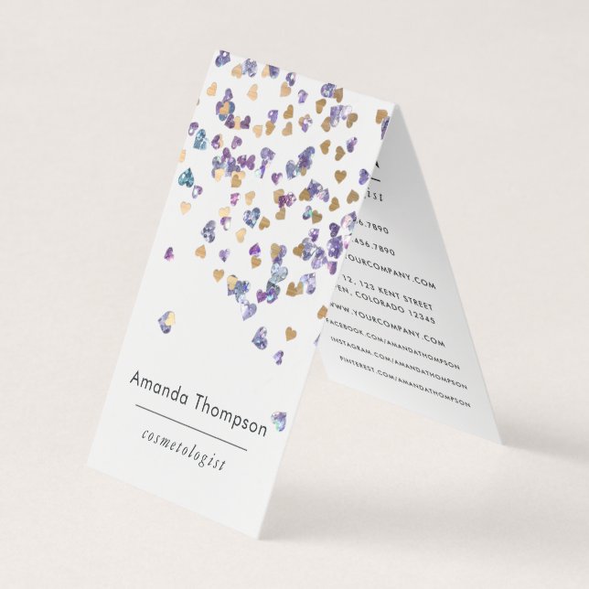 Cartão De Visita Faux Holographic Heart Glitter (Frente)