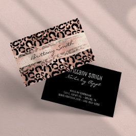 Cartão De Visita Faux Rosa Gold Foil Leopard Blush Pincel