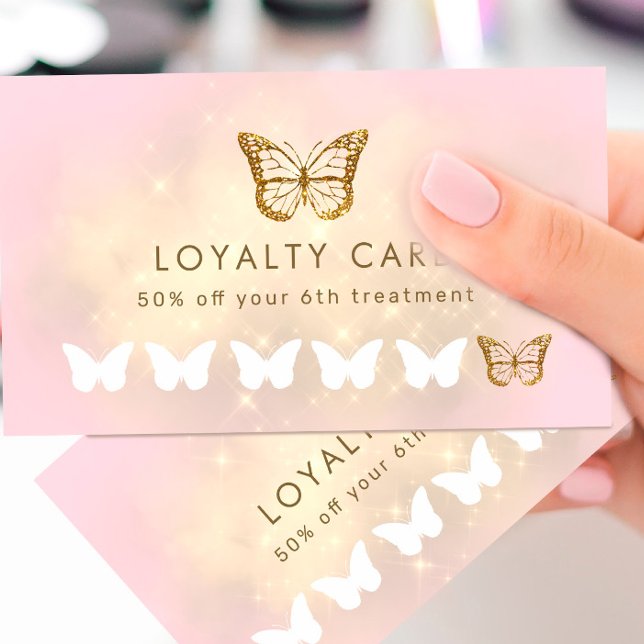 Cartão De Visita faux sparkle pink butterfly loyalty card (Criador carregado)