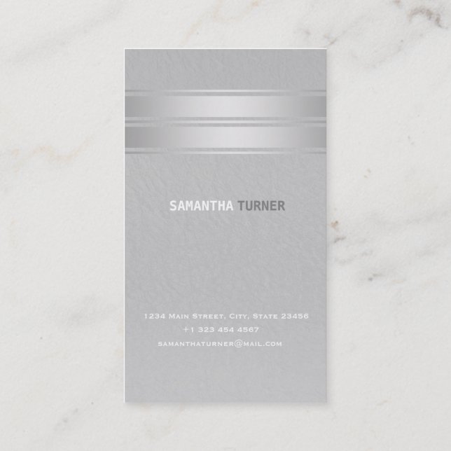 Cartão De Visita Faux Stripes Profissionais de Prata Elegante (Verso)