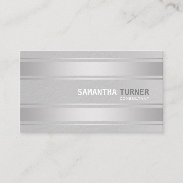 Cartão De Visita Faux Stripes Profissionais de Prata Elegante (Frente)