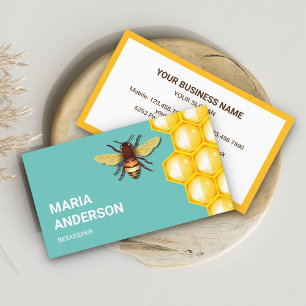 Cartão De Visita Favo de Mel Amarelo Colmeia Abelha Apicultor Azul 