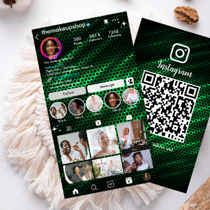 Cartão De Visita Favo de Mel Verde Moderno QR Instagram