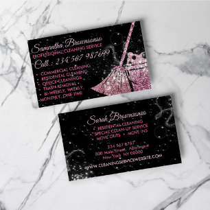 Cartão De Visita Faxineira de Luxo Black Pink Serviços de Limpeza
