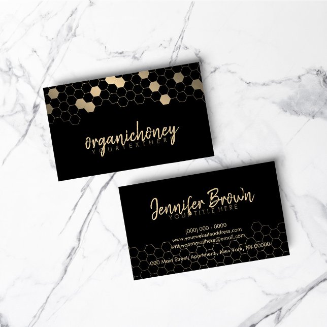 Cartão De Visita Fazenda de abelhas do mel Dourada (Honeycomb bee farm Apiary Gold Business Card)