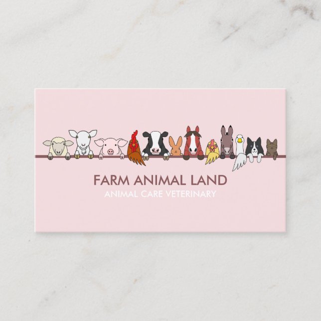 Cartão De Visita Fazenda de cor rosa veterinária (Frente)