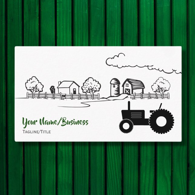 Cartão De Visita Fazenda de Silhouter e de Campo Encantador (Front - Silhouette Tractor and Charming Country Farm Business Card)