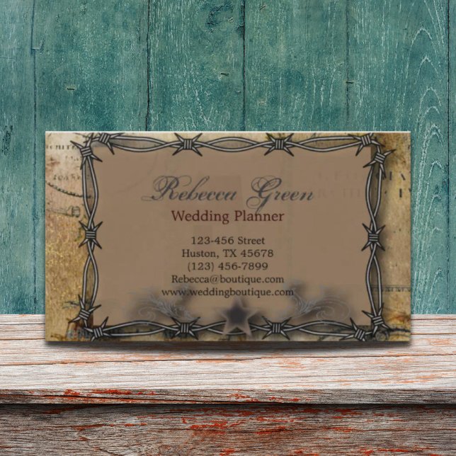 Cartão De Visita fazenda rural do país ocidental com arame farpado (barbed wire rural western country farm business card)