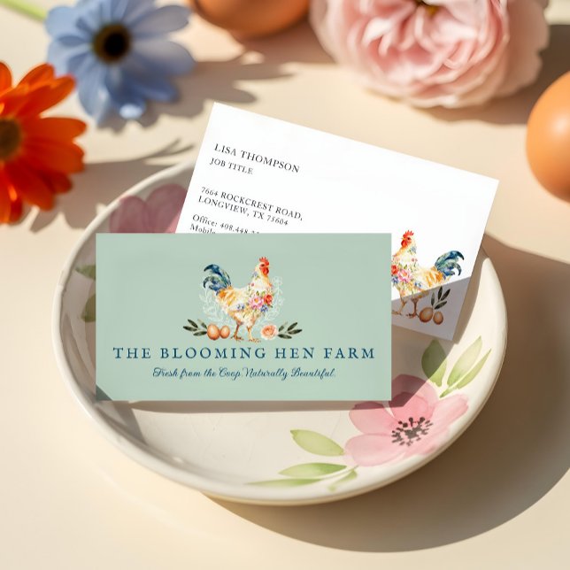 Cartão De Visita Fazenda Rústica Aquarela Floral Galinha Ovo (Rustic Farm Watercolor Floral Chicken Hen Egg Business Card)