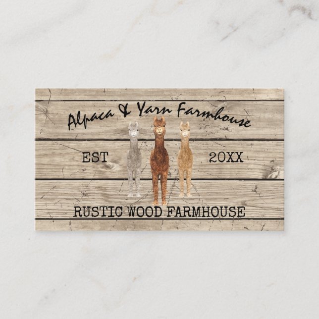 Cartão De Visita Fazenda Rústica de Alpacas (Frente)