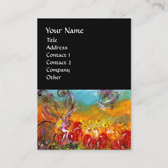 Cartão De Visita FÉ DAS FLORES VERMELHAS Fantasia Floral Negra (Frente)