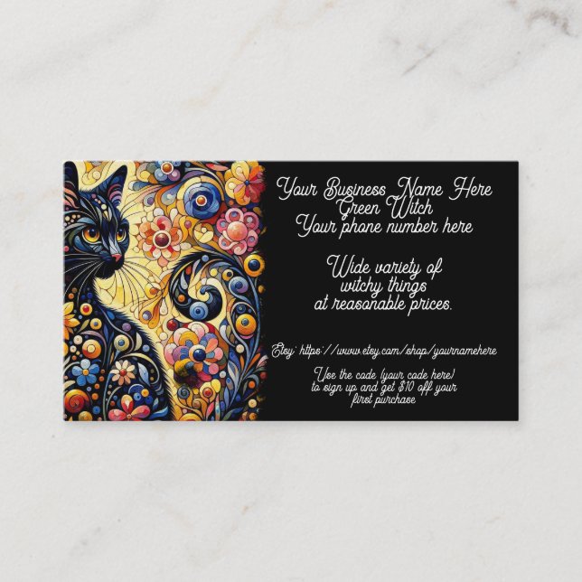 Cartão De Visita Feiticeira Verde Negra Gato Testemunha Compre (Frente)