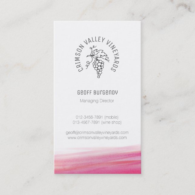 Cartão de visita feito sob encomenda do vinho (Frente)