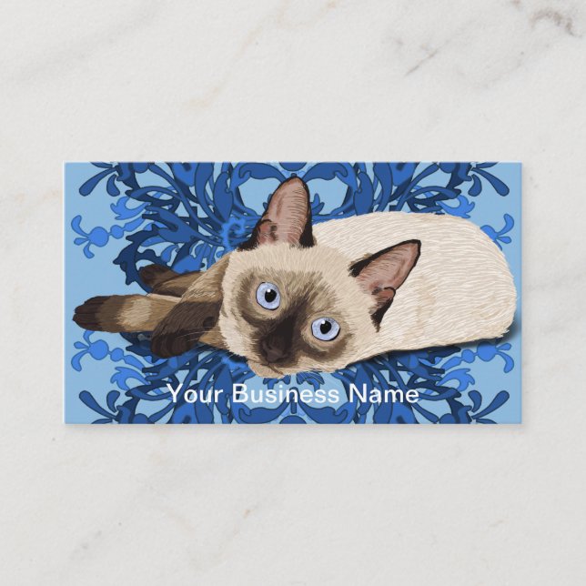 Cartão De Visita Felino bonito floral azul elegante do gato Siamese (Frente)