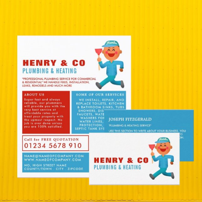 Cartão De Visita Feliz Cartoon Plumber, Canalizador, Canalização (Criador carregado)