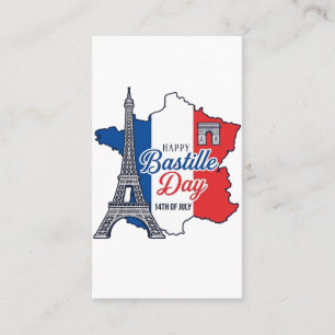 Cartão De Visita Feliz Dia da Bastilha França Mapa Torre Eiffel Vec